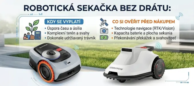 Robotická sekačka bez drátu: kdy se vyplatí a co si ověřit před nákupem