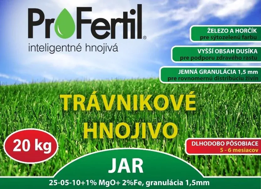 Trávníkové hnojivo JAR 25-05-10+2FE+1MgO 5-6 měsíční (20kg)