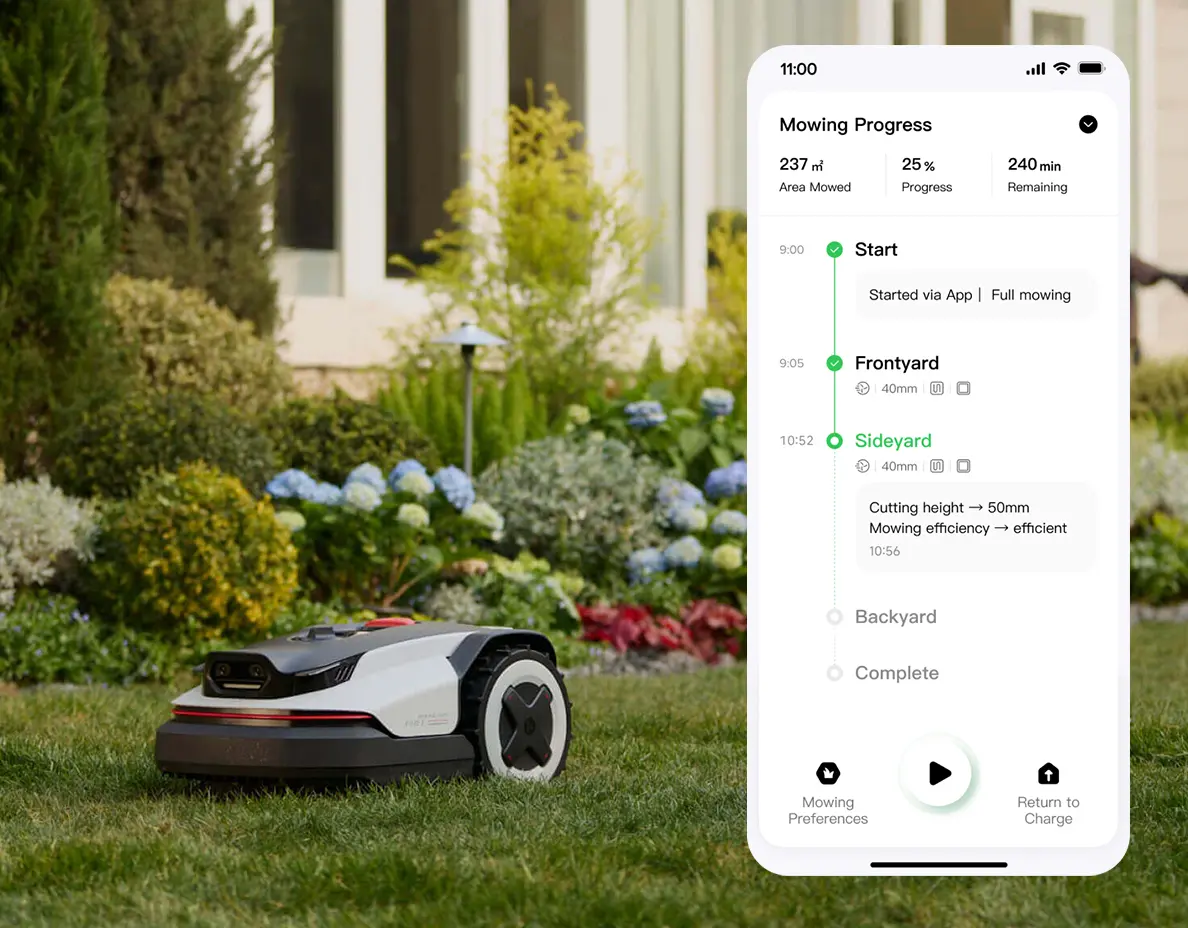 Přehled a plánování sečení v mobilní aplikaci Roborock